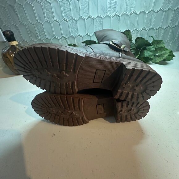 Brown Knee-High Boots With Buckle & Side Zipper - Picture 10 of 12